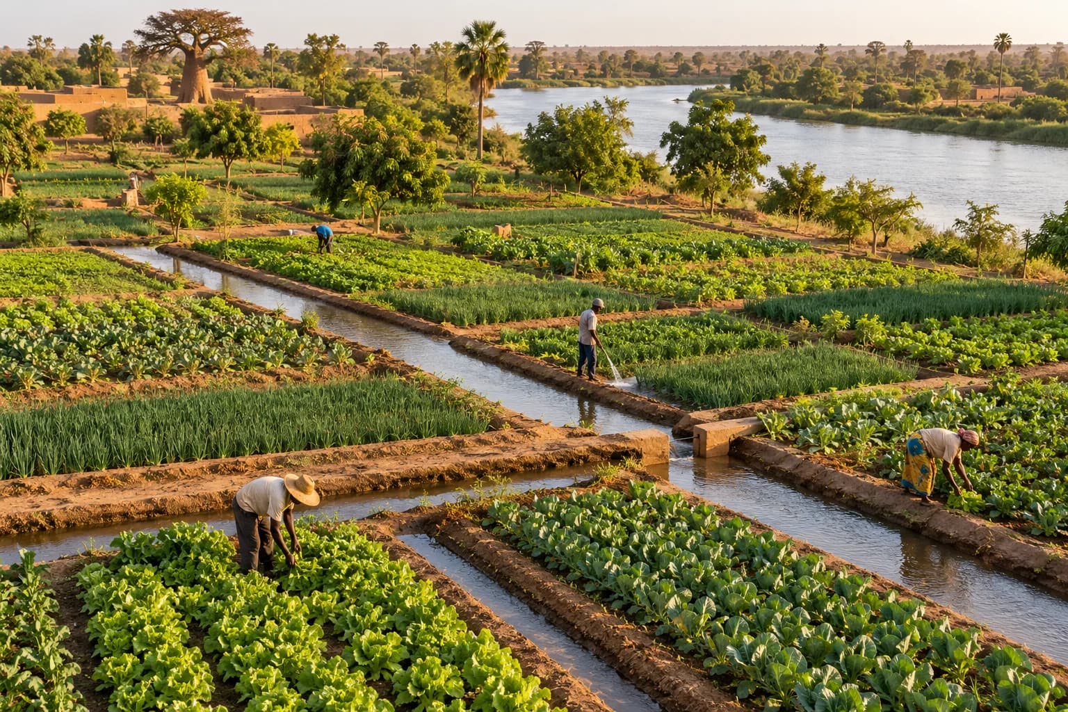 Vue aérienne de parcelles agricoles irriguées
