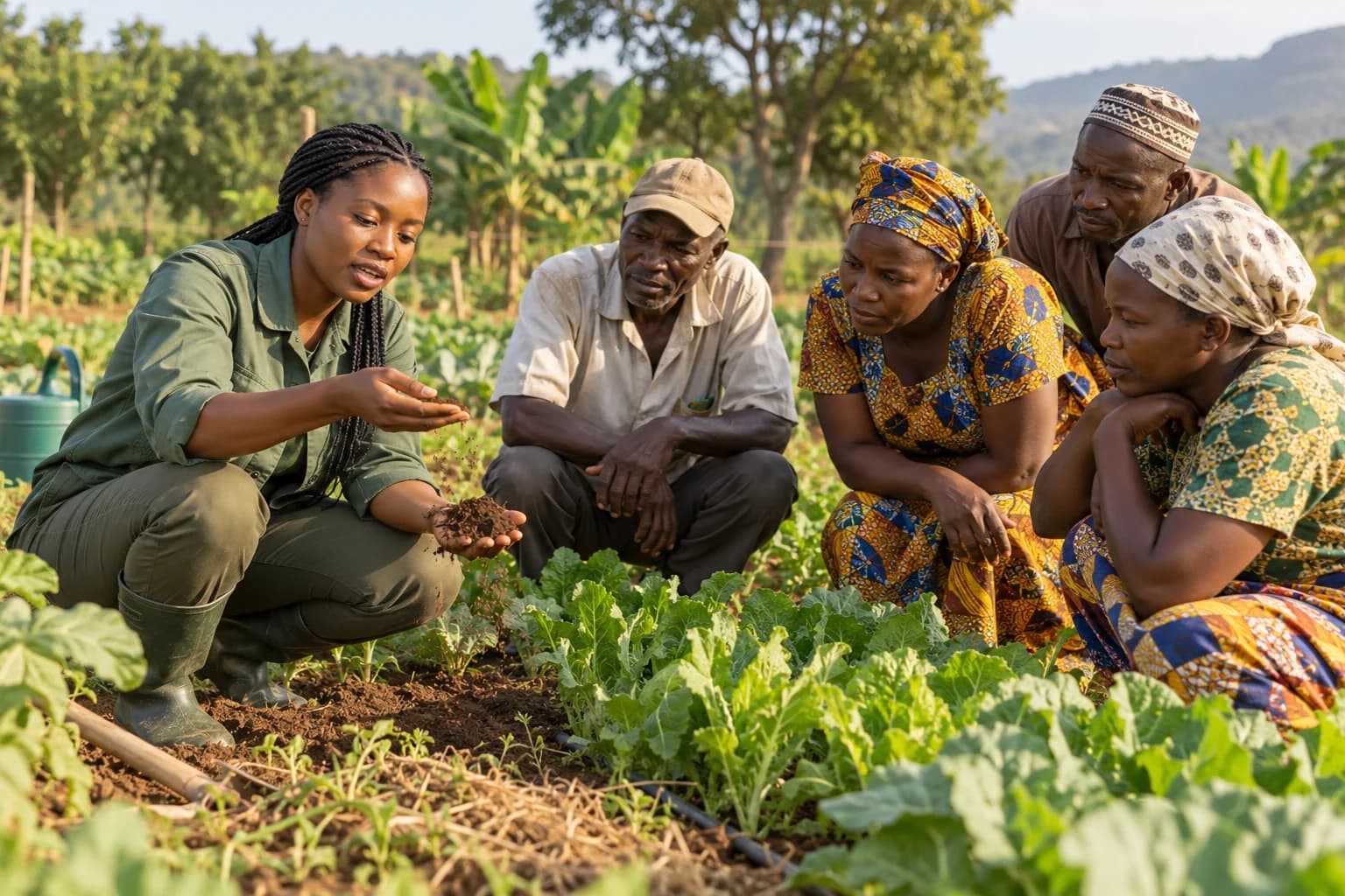 Agronome animant une formation pratique dans une parcelle