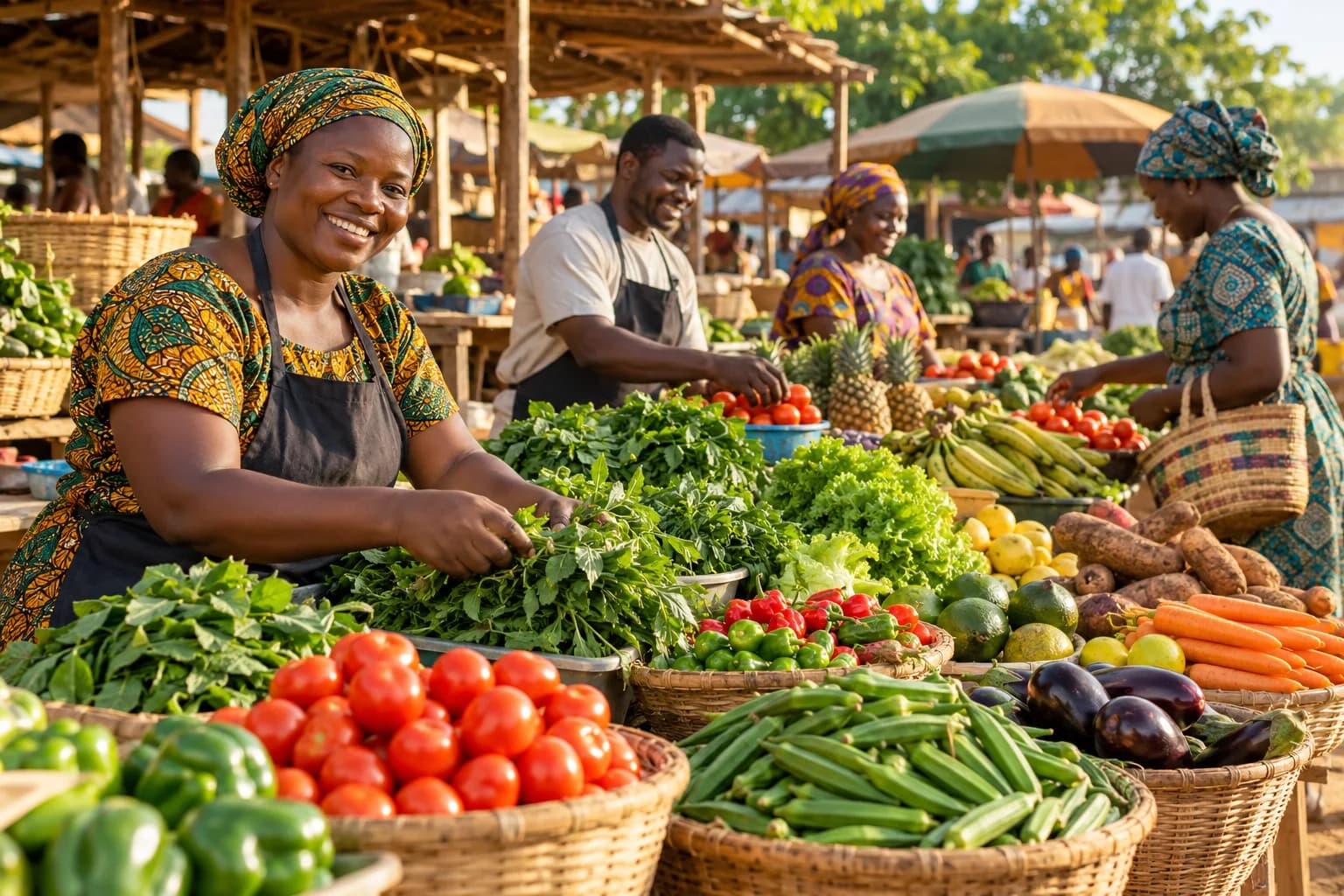 Marché de fruits et légumes en Afrique de l’Ouest
